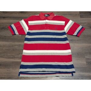 Polo Ralph Lauren Striped Polo Shirt Mens Medium Red Blue Gray‎ Short Sleeve